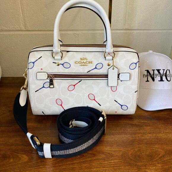 Coach C8285 Rowan Satchel In Signature Canvas With Racquet Print In Chalk Multi - Picture 1 of 10